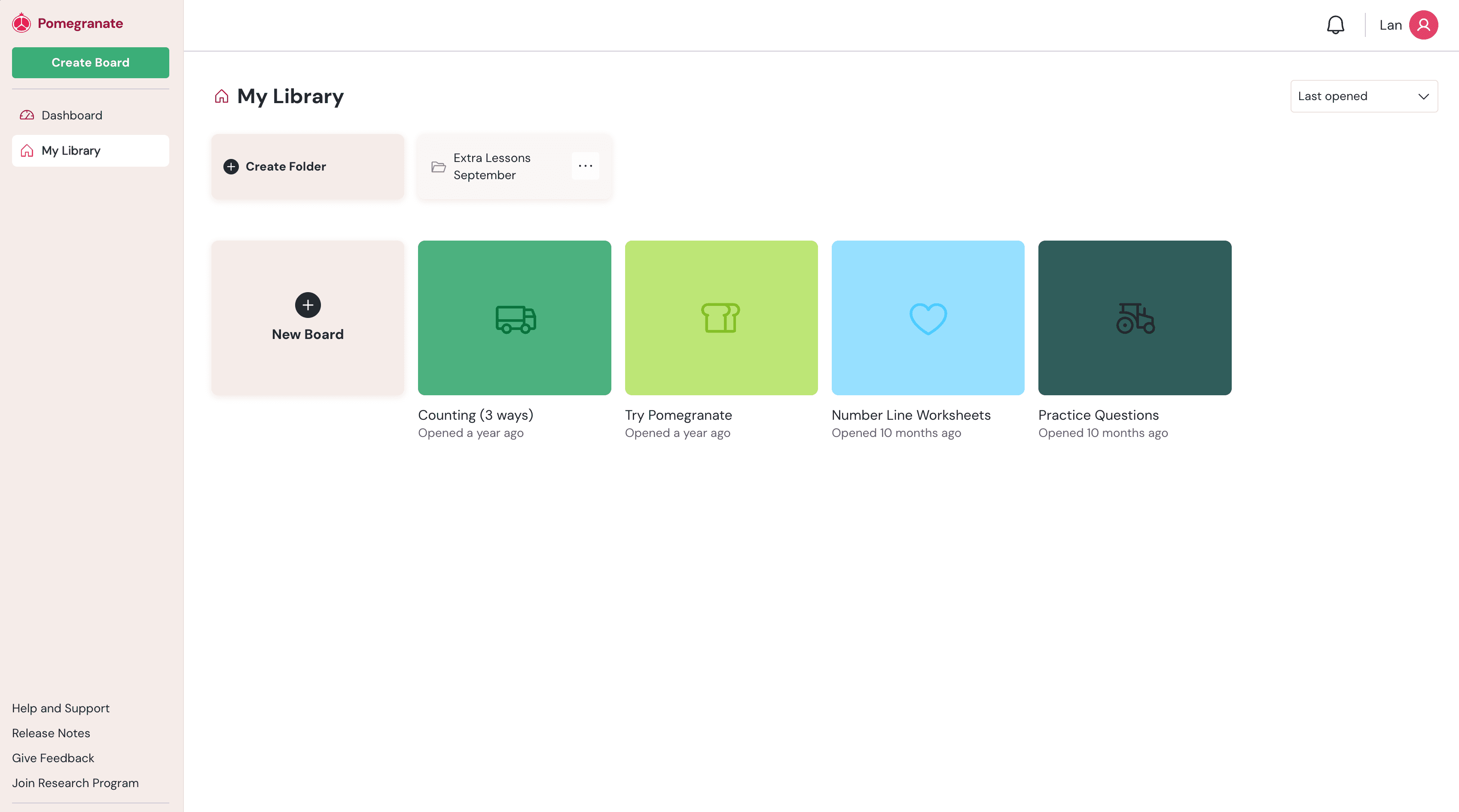 Screenshot of My Library with four boards.